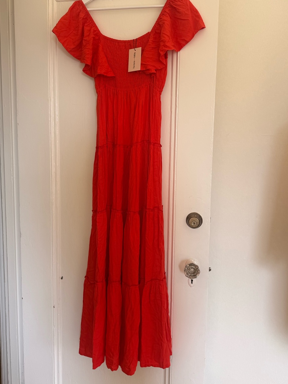 Red Maxi Dress with Flutter Sleeves - Picture 3 of 4